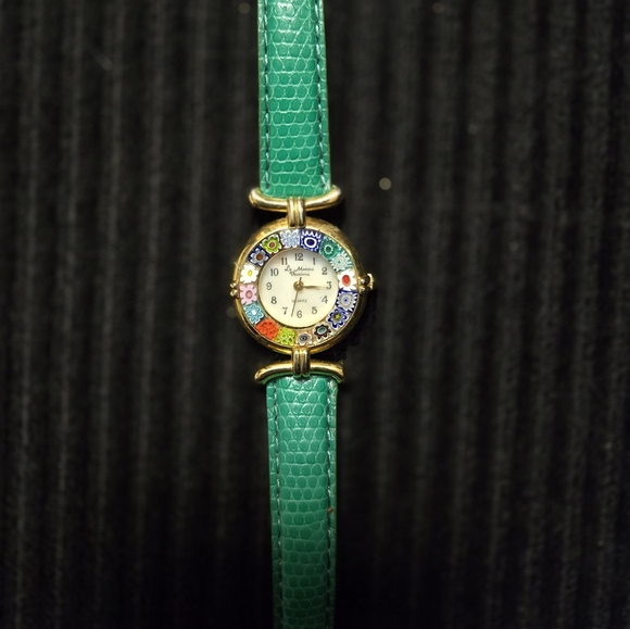 Ladies Murano Millefiori Watch With Leather Band Green - Picture 1 of 3